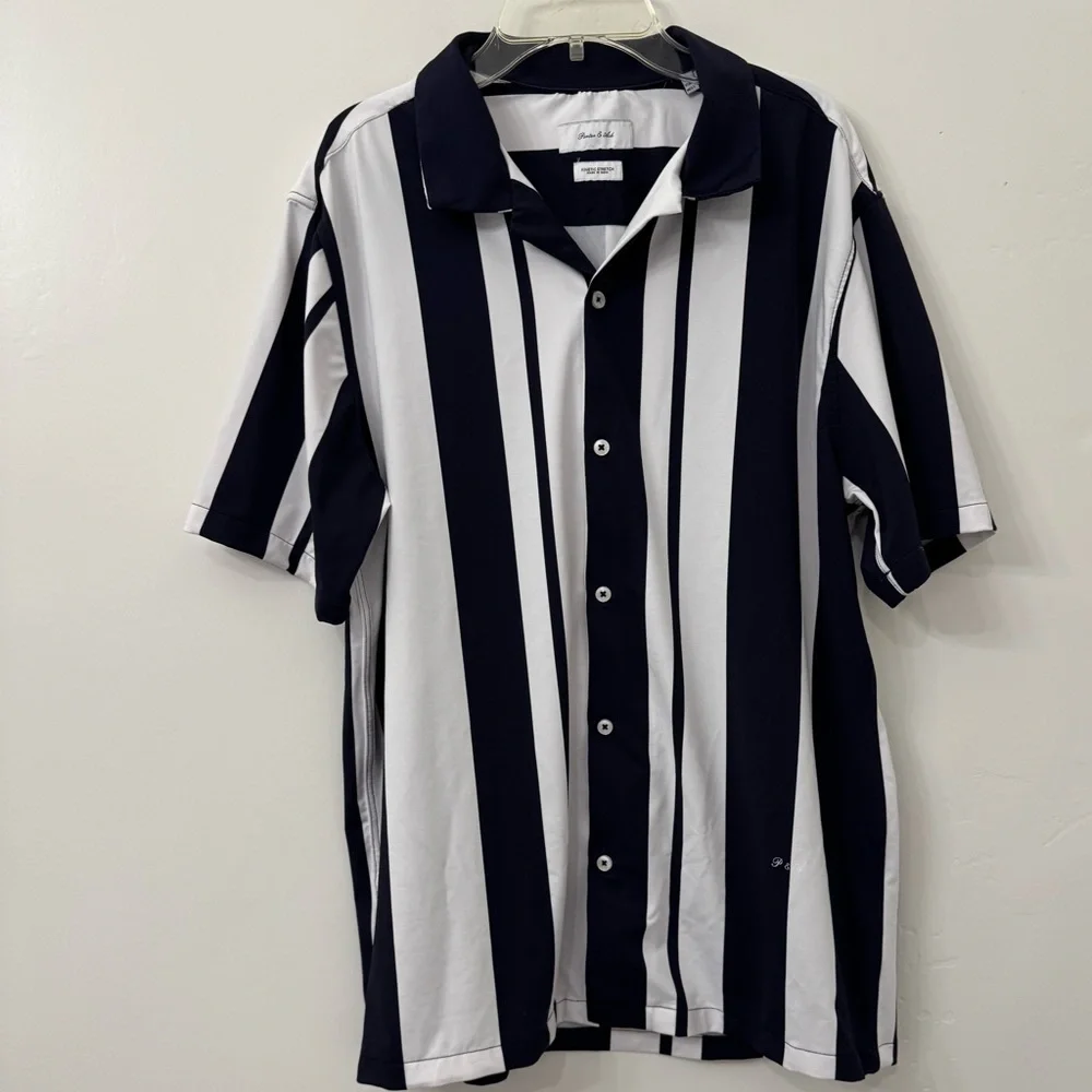 Porter And Ash Button Up Shirt Kinetic Stretch Mens L ' Short Sleeve Stripe